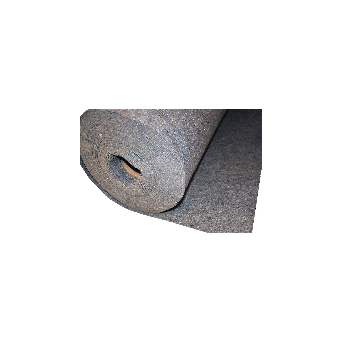 Gerollter, grauer Filzstoff, der in der Nahaufnahme das Material und die Struktur zeigt.