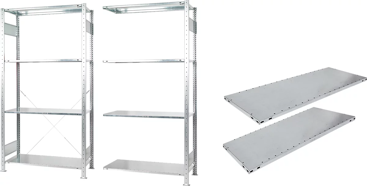 Oferta completa estantería básica + estantería complementaria, incl. 10 estantes MULTIplus150, H 2000 x W 2000 x D 500 mm, acero, galvanizado