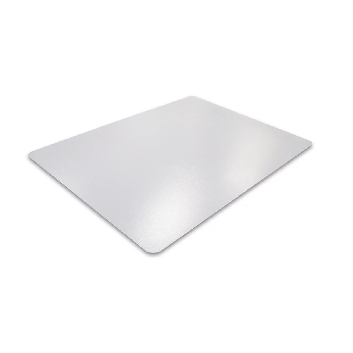 Rectangular transparent protective mat, slightly angled against a white background.