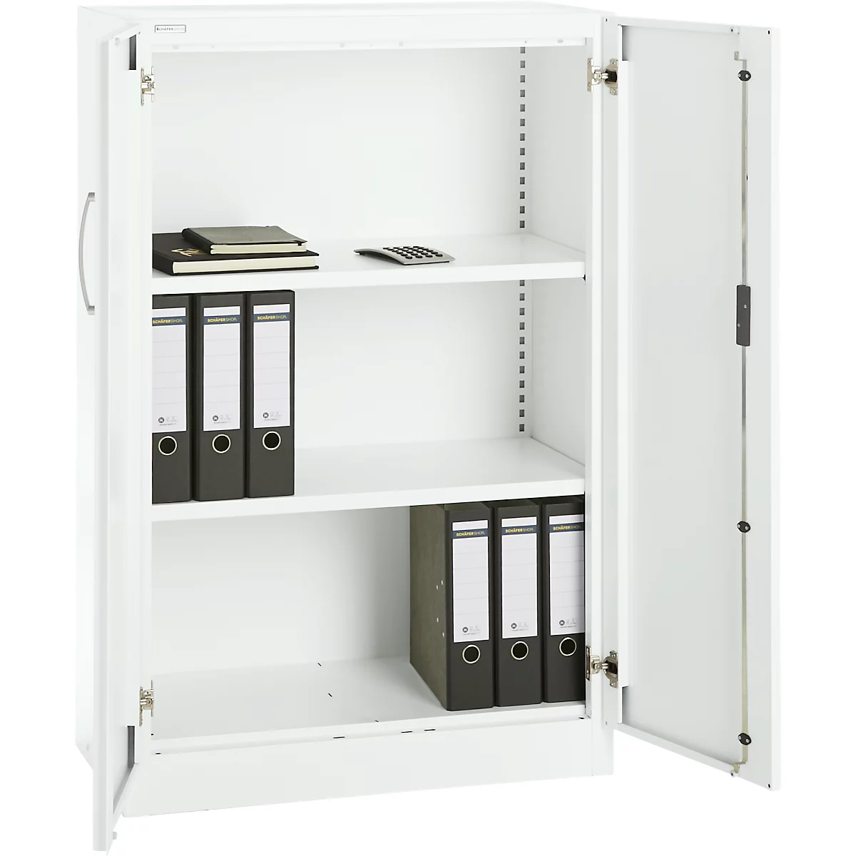 Office cupboard, 3OH, lockable, with overlay doors, W 800 mm, traffic white
