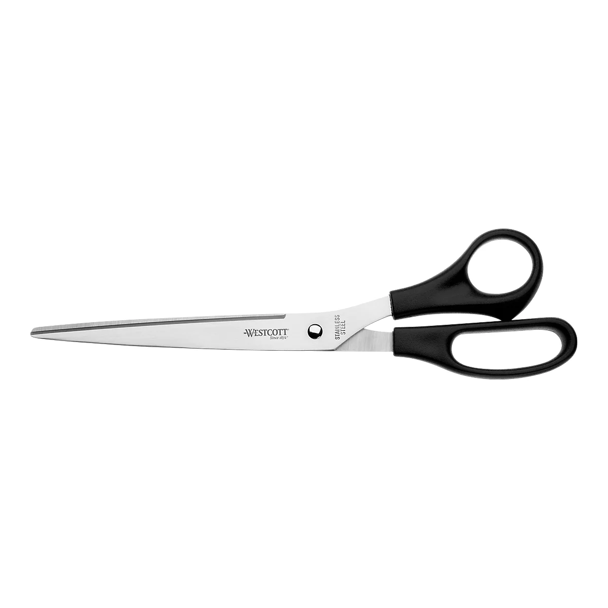 Scissors with black handles and silver blades, set against a white background. The "WESTCOTT" logo is visible on one blade.