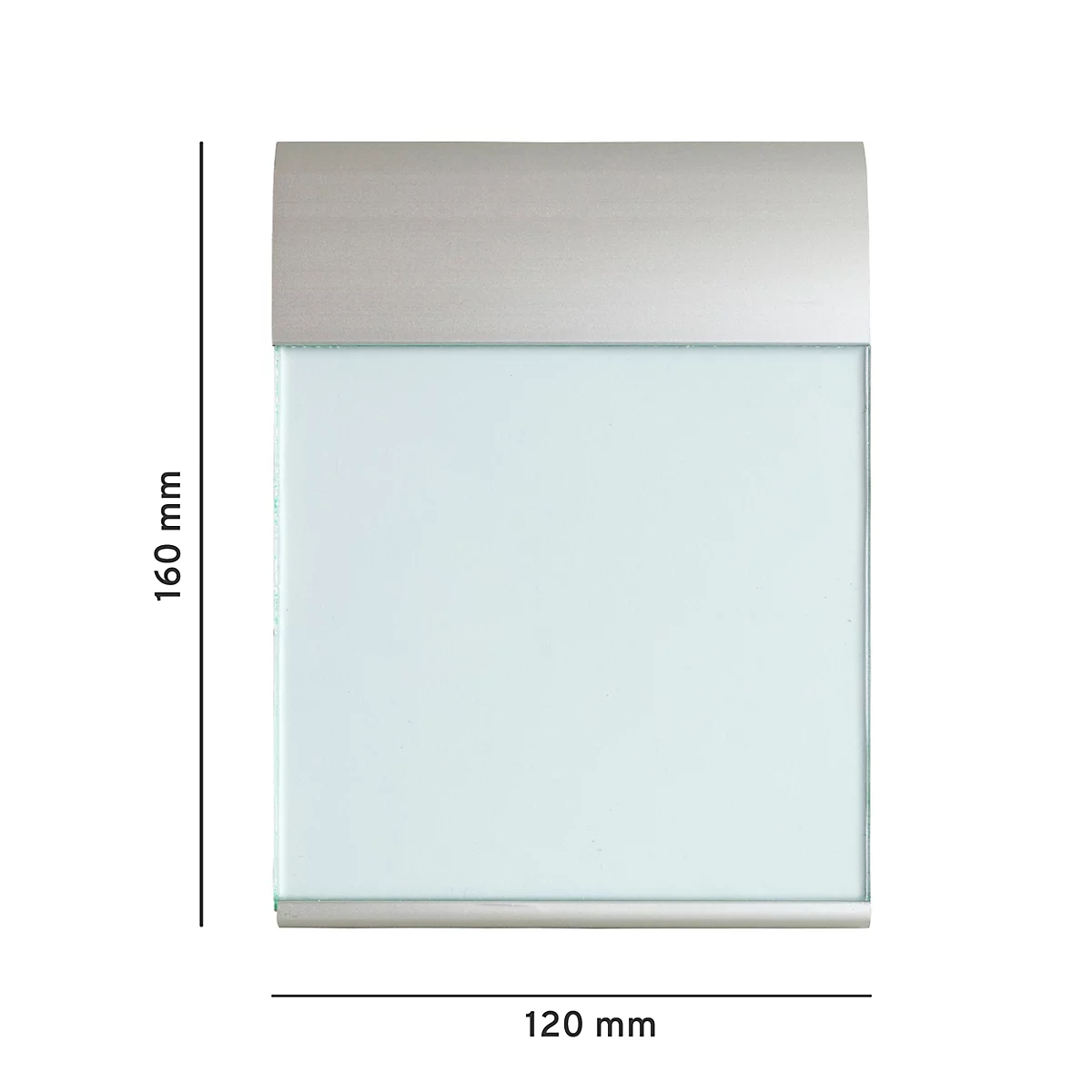 Vierkante lamp met zilveren rand, afmetingen: 160 mm x 120 mm.