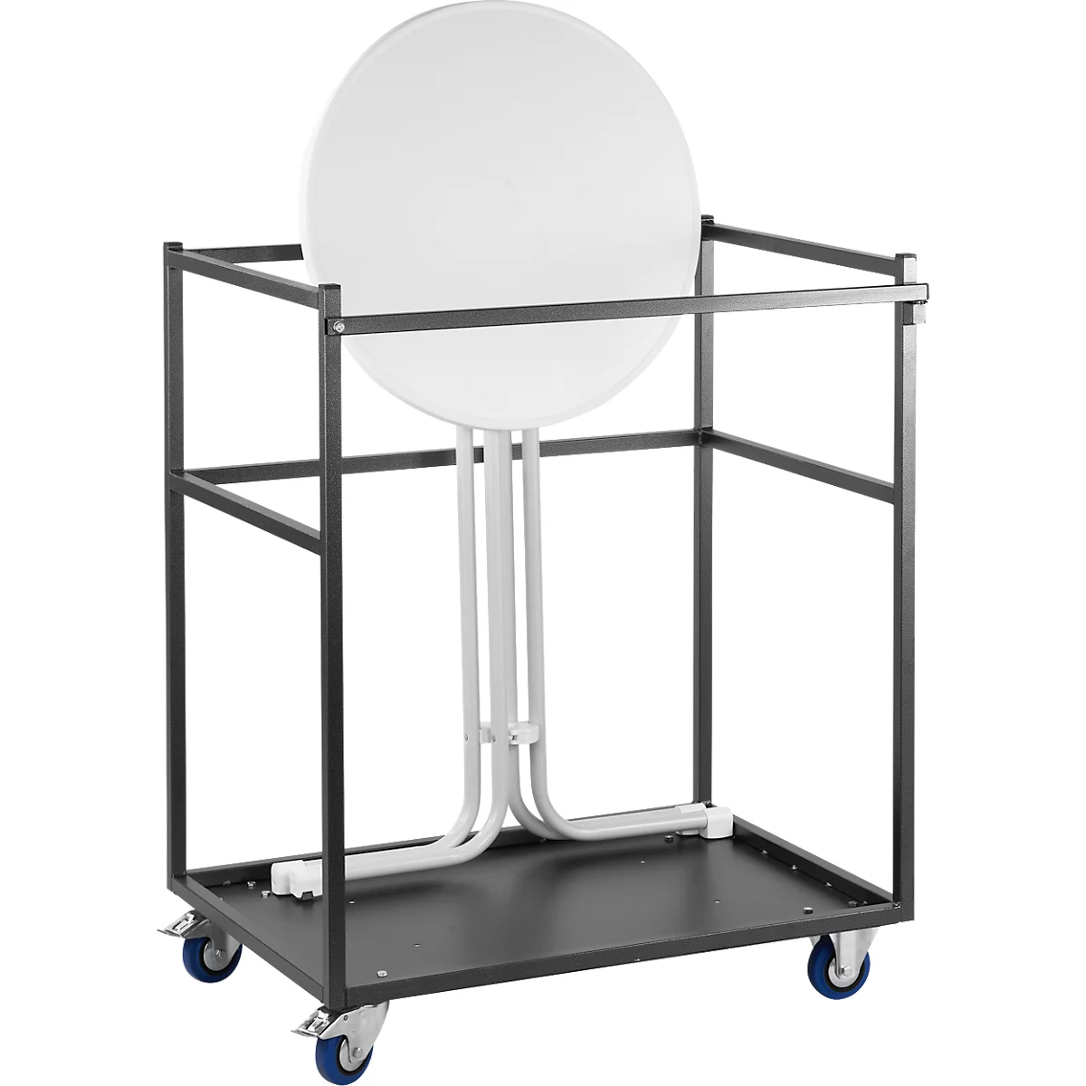 Offre complète : chariot de transport mobile et 5 tables hautes, tables pliantes 