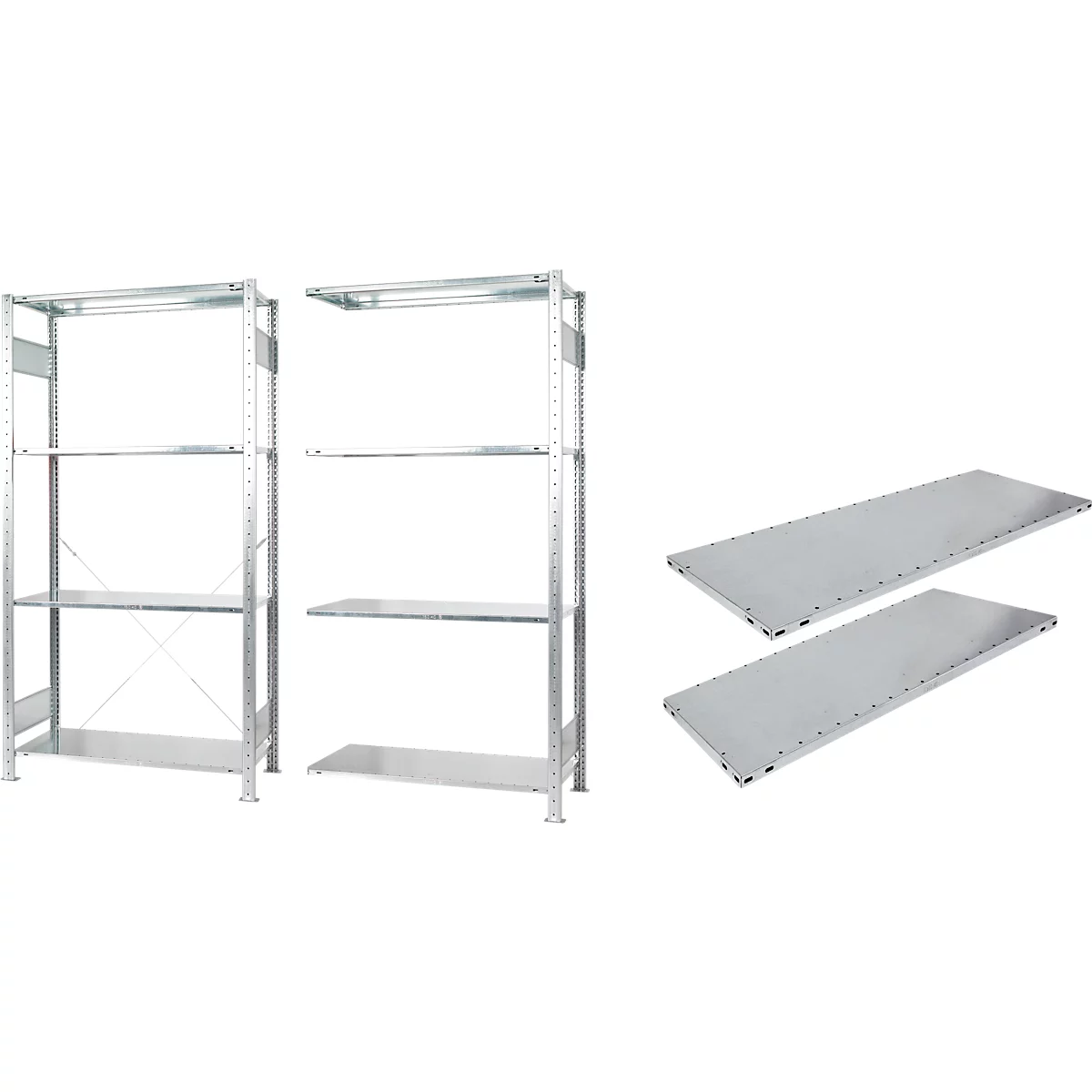 Offre complète rayonnage de base + rayonnage annexe, avec 10 tablettes MULTIplus150, H 2000 x L 2000 x P 500 mm, acier galvanisé
