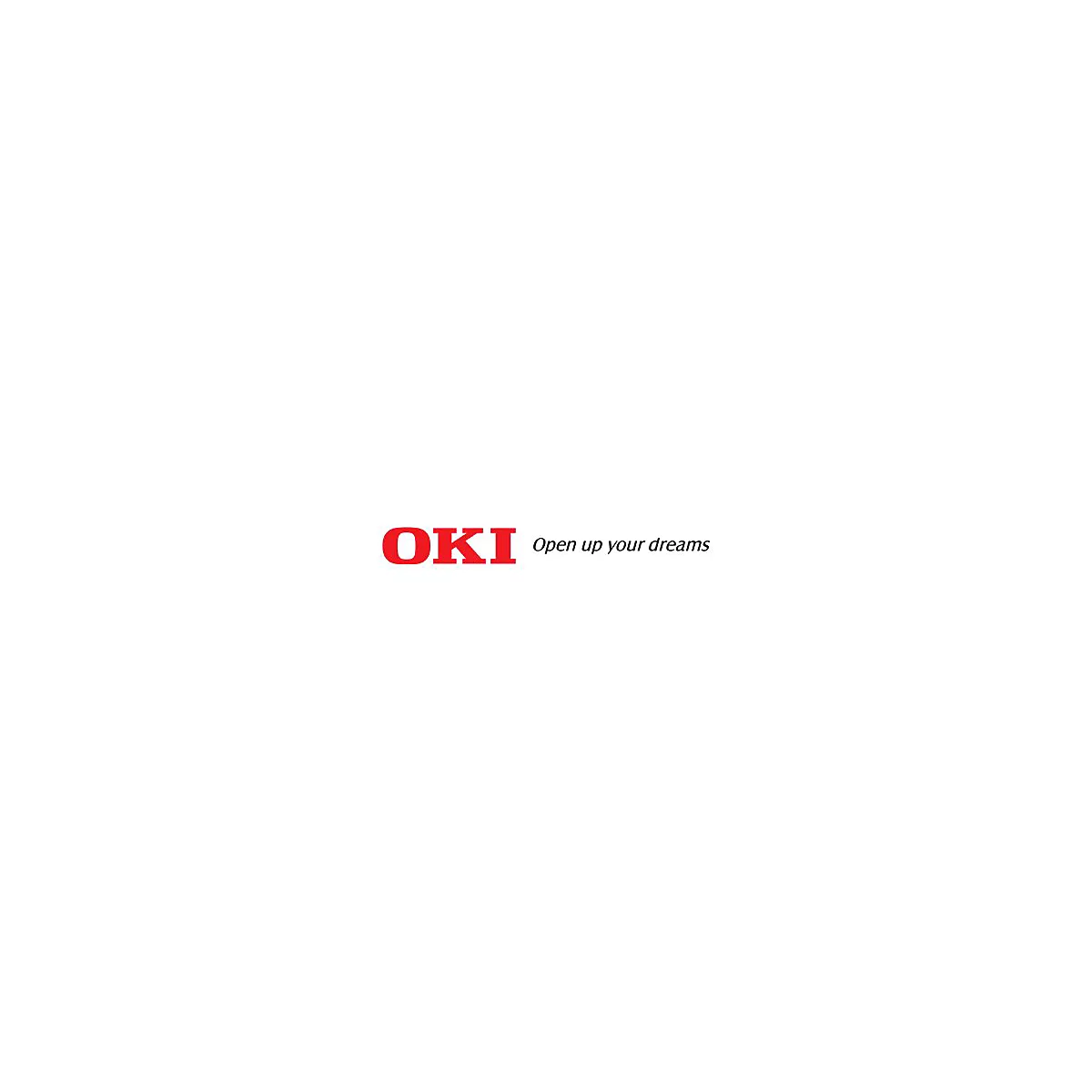 Logo OKI rouge avec le slogan "Open up your dreams".