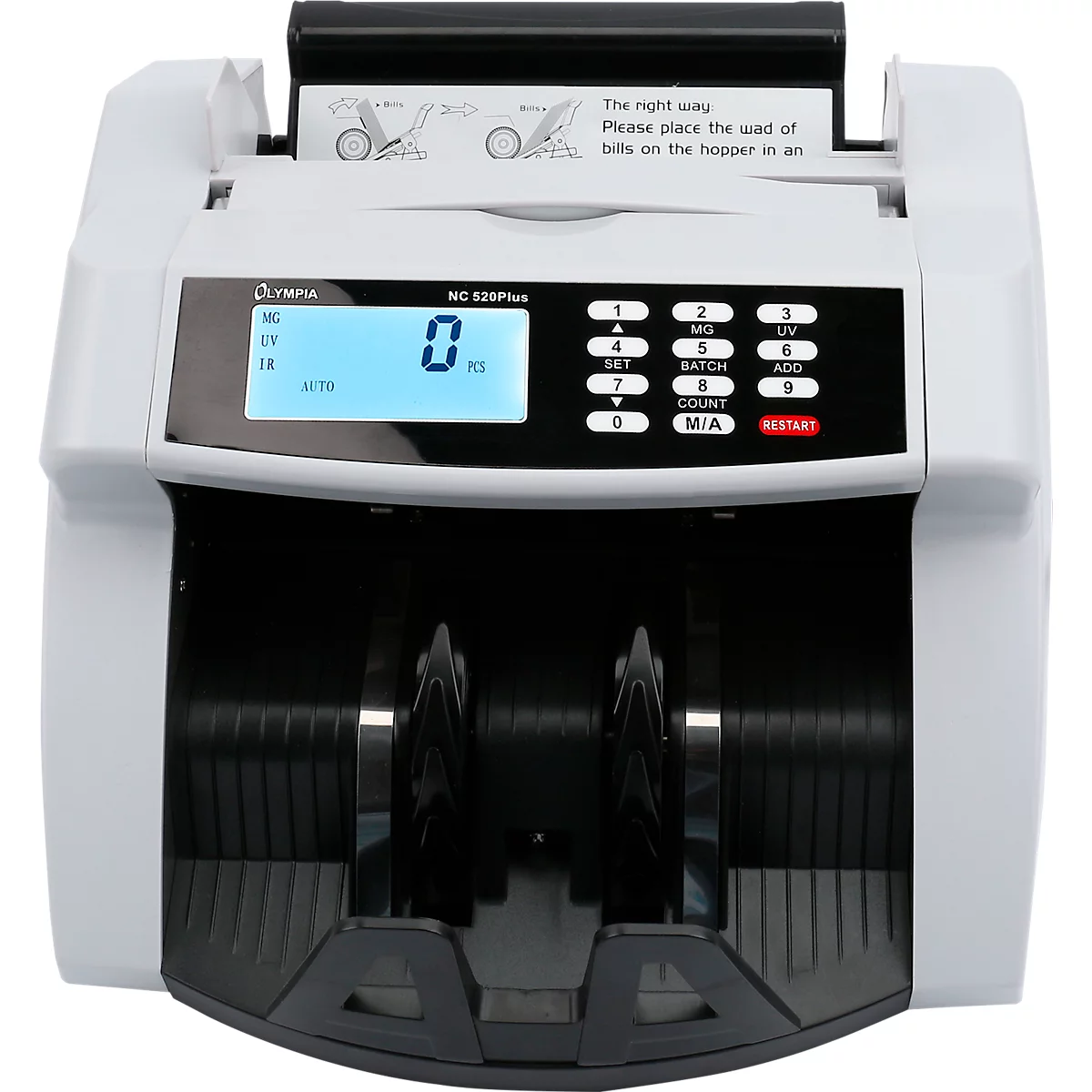 Olympia NC-520 Plus biljettenvalidator, UV/MG, telt tot 1000 biljetten/min, optelfunctie, LC-display, zwart-wit