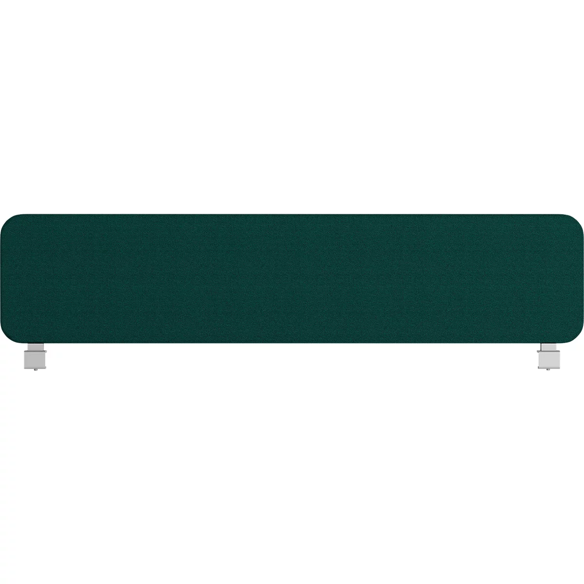Ein grünes, rechteckiges Element mit abgerundeten Ecken, das auf zwei kleinen, quadratischen Füßen steht.
