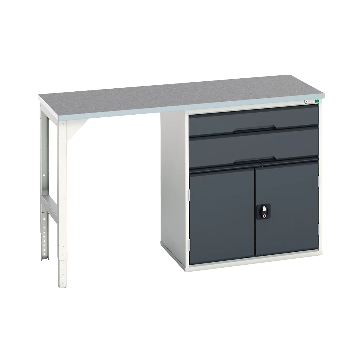 Onderbank Bott verso, linoleumblad, 2 laden, 1 deur, 1 plank, B 1500 x D 600 x H 930 mm, lichtgrijs / antracietgrijs