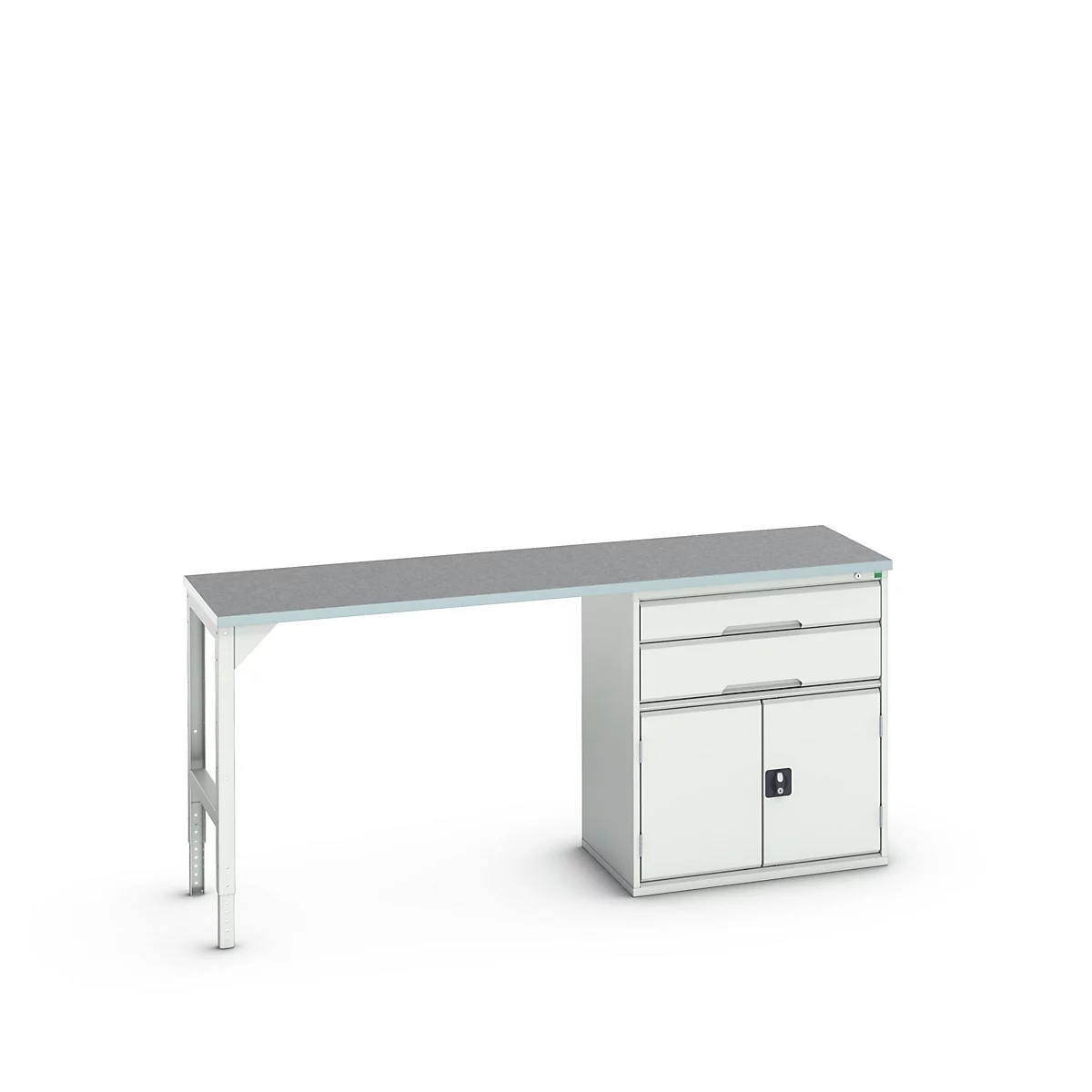 Onderbank Bott verso, linoleumblad, 2 laden, 1 deur, 1 plank, B 2000 x D 600 x H 930 mm, lichtgrijs