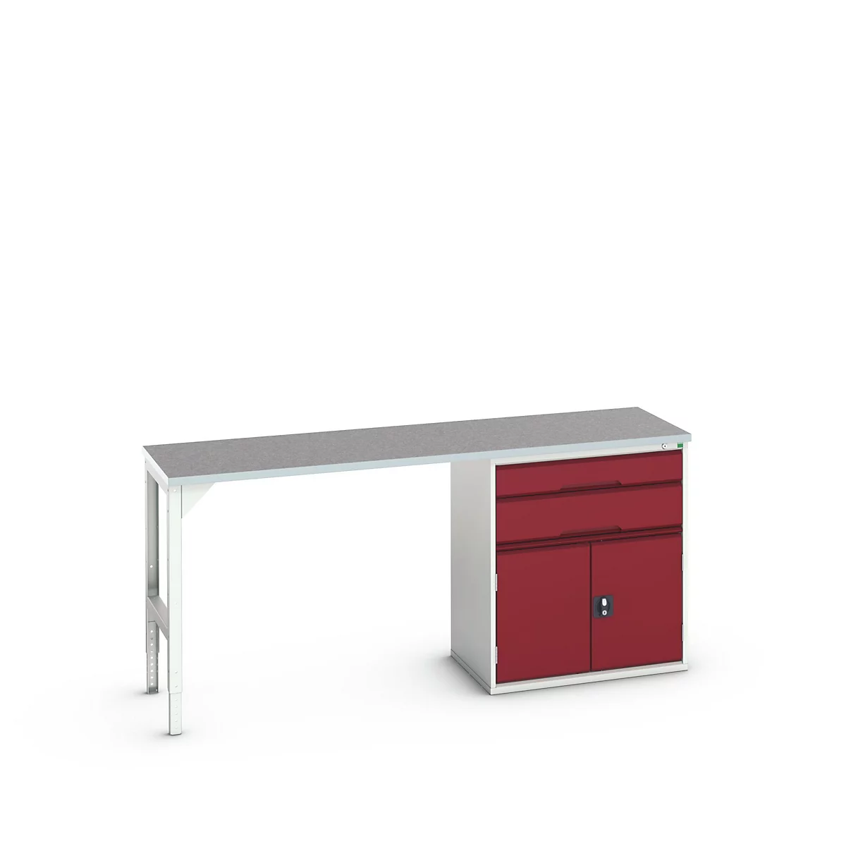 Onderbank Bott verso, linoleumblad, 2 laden, 1 deur, 1 plank, B 2000 x D 600 x H 930 mm, lichtgrijs/paarsrood