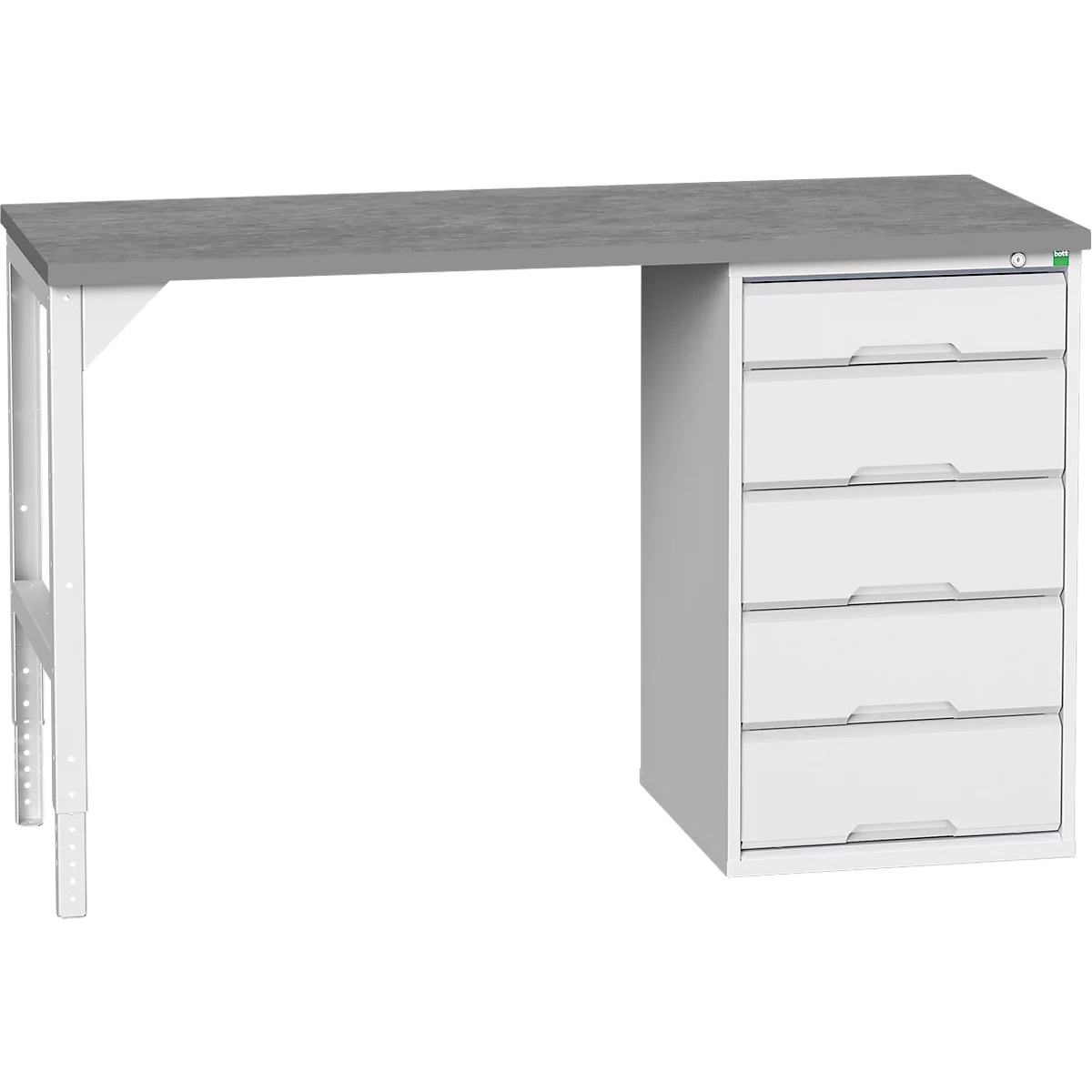 Onderbank Bott verso, linoleumblad, 5 laden, B 1500 x D 600 x H 930 mm, lichtgrijs