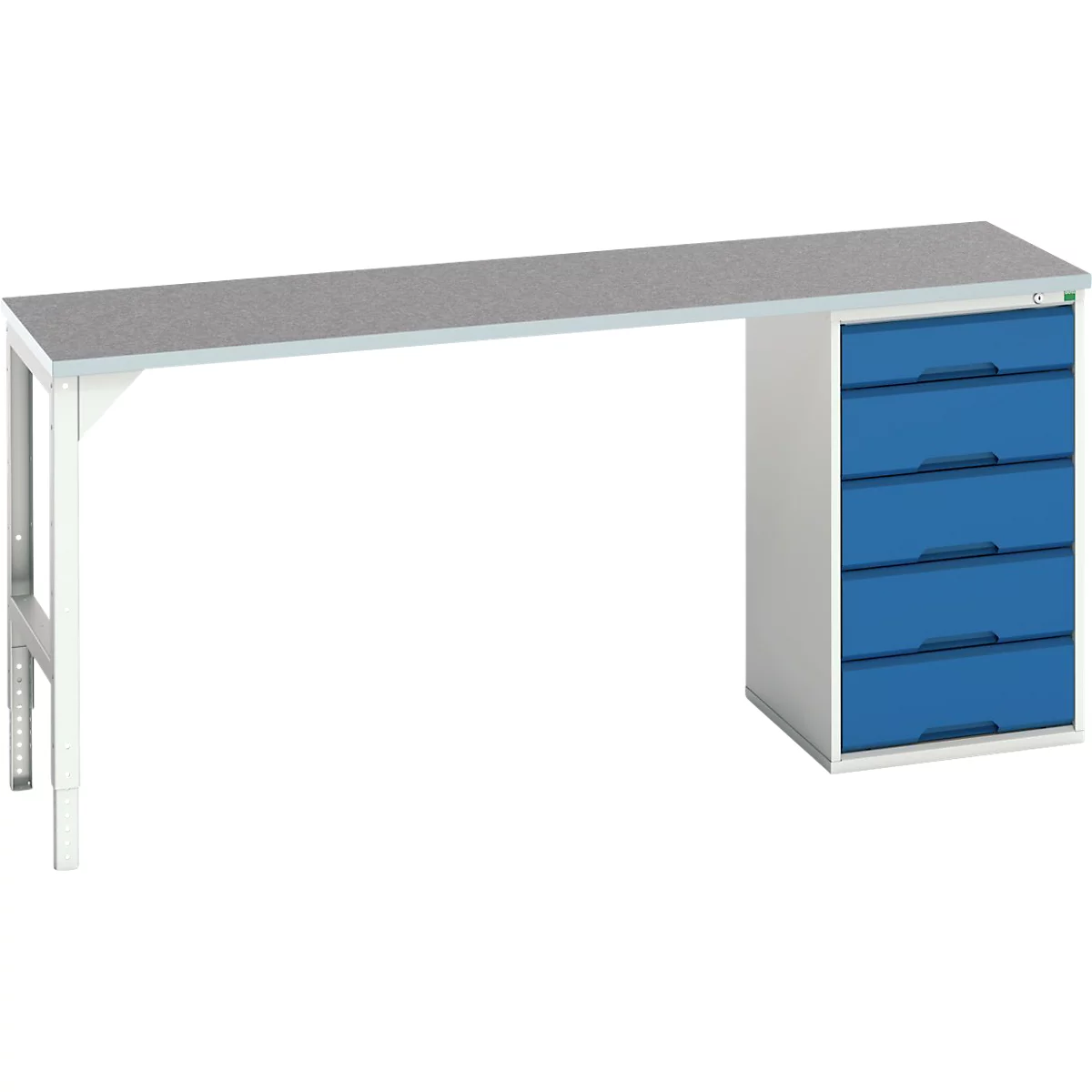 Onderbank Bott verso, linoleumblad, 5 laden, B 2000 x D 600 x H 930 mm, lichtgrijs / gentiaanblauw