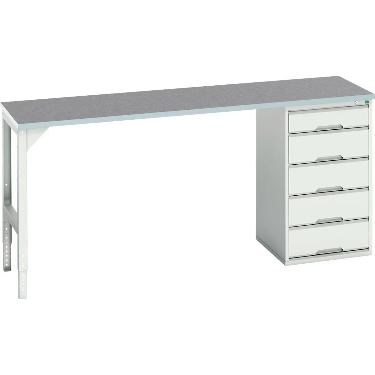 Onderbank Bott verso, linoleumblad, 5 laden, B 2000 x D 600 x H 930 mm, lichtgrijs