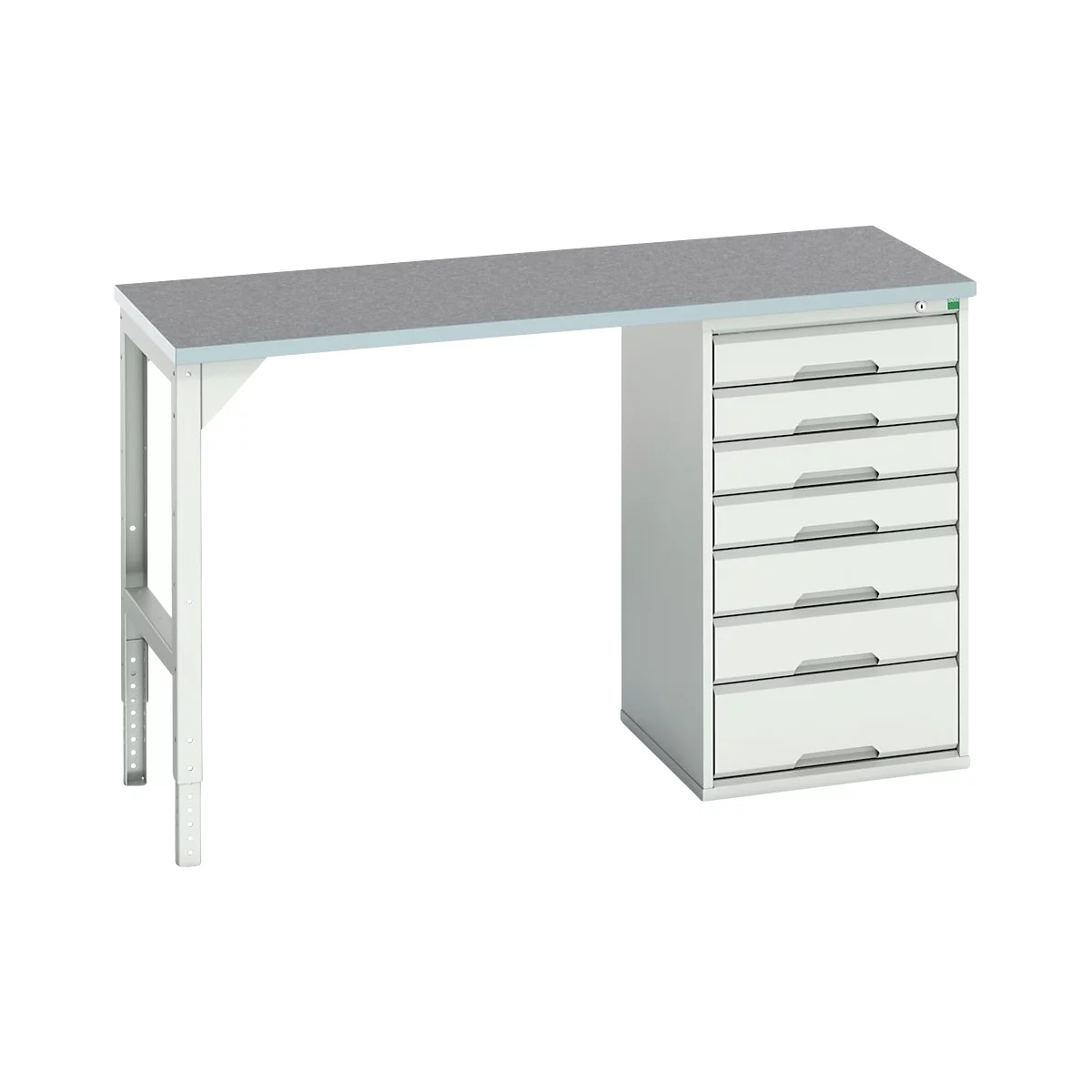 Onderbank Bott verso, linoleumblad, 7 laden, B 1500 x D 600 x H 930 mm, lichtgrijs