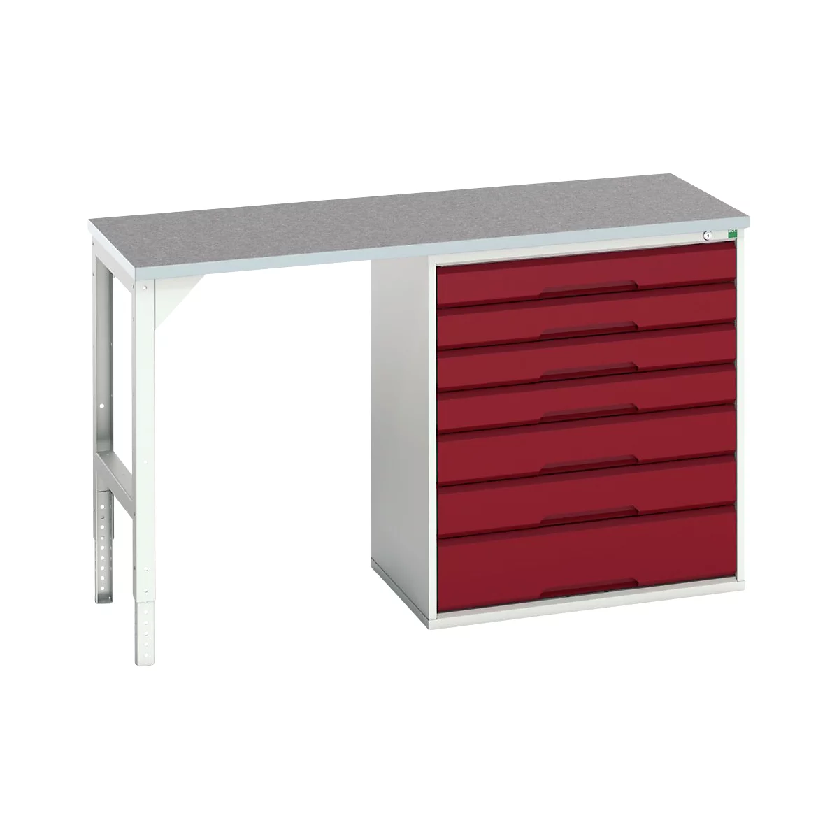 Onderbank Bott verso, linoleumblad, 7 laden, B 1500 x D 600 x H 930 mm, lichtgrijs/paarsrood
