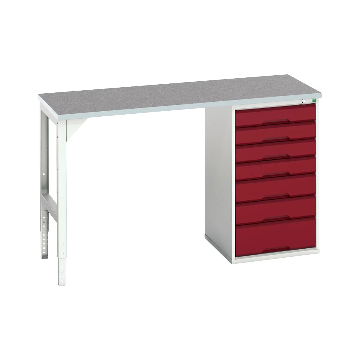 Onderbank Bott verso, linoleumblad, 7 laden, B 1500 x D 600 x H 930 mm, lichtgrijs/paarsrood