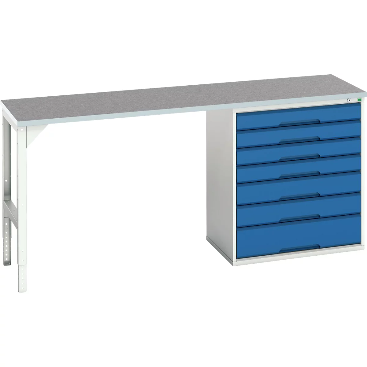 Onderbank Bott verso, linoleumblad, 7 laden, B 2000 x D 600 x H 930 mm, lichtgrijs / gentiaanblauw