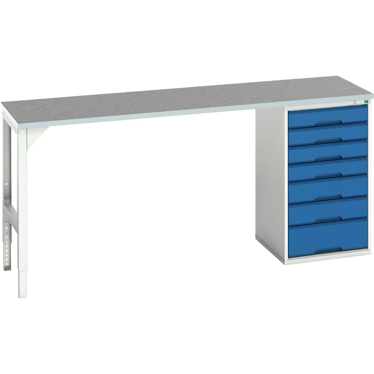 Onderbank Bott verso, linoleumblad, 7 laden, B 2000 x D 600 x H 930 mm, lichtgrijs / gentiaanblauw