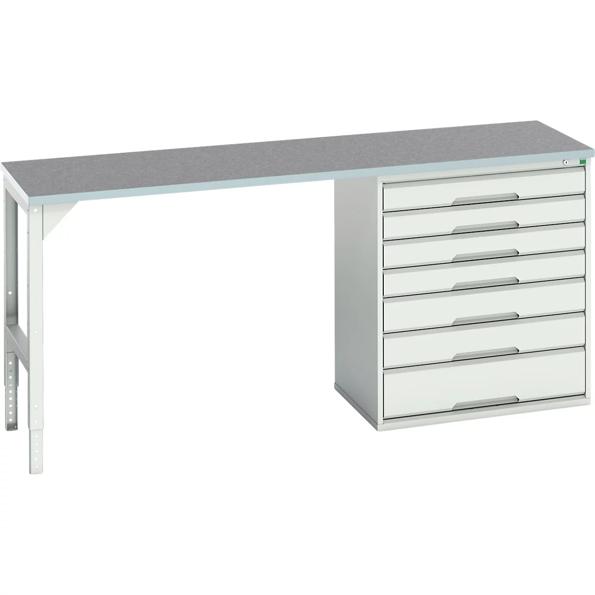 Onderbank Bott verso, linoleumblad, 7 laden, B 2000 x D 600 x H 930 mm, lichtgrijs