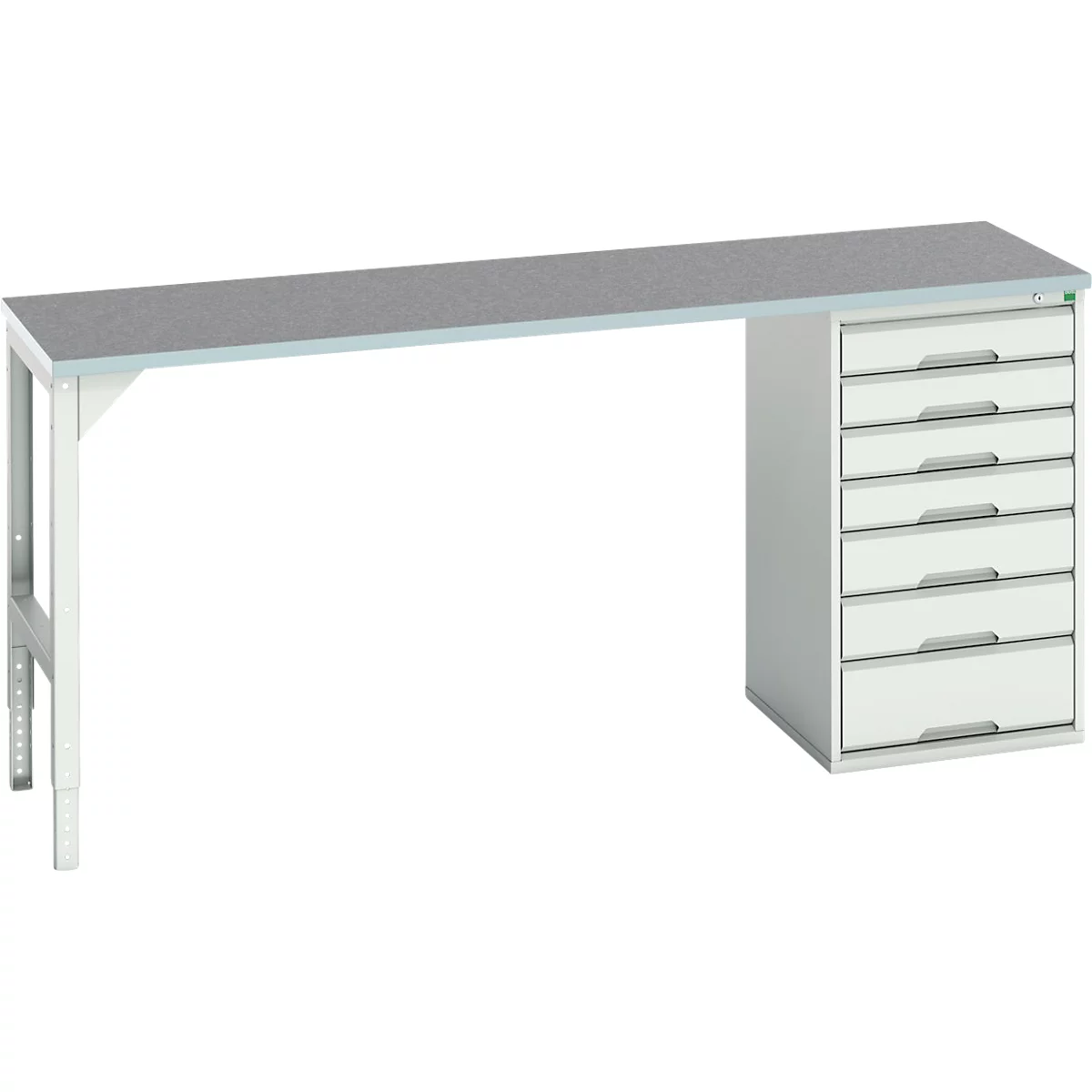 Onderbank Bott verso, linoleumblad, 7 laden, B 2000 x D 600 x H 930 mm, lichtgrijs