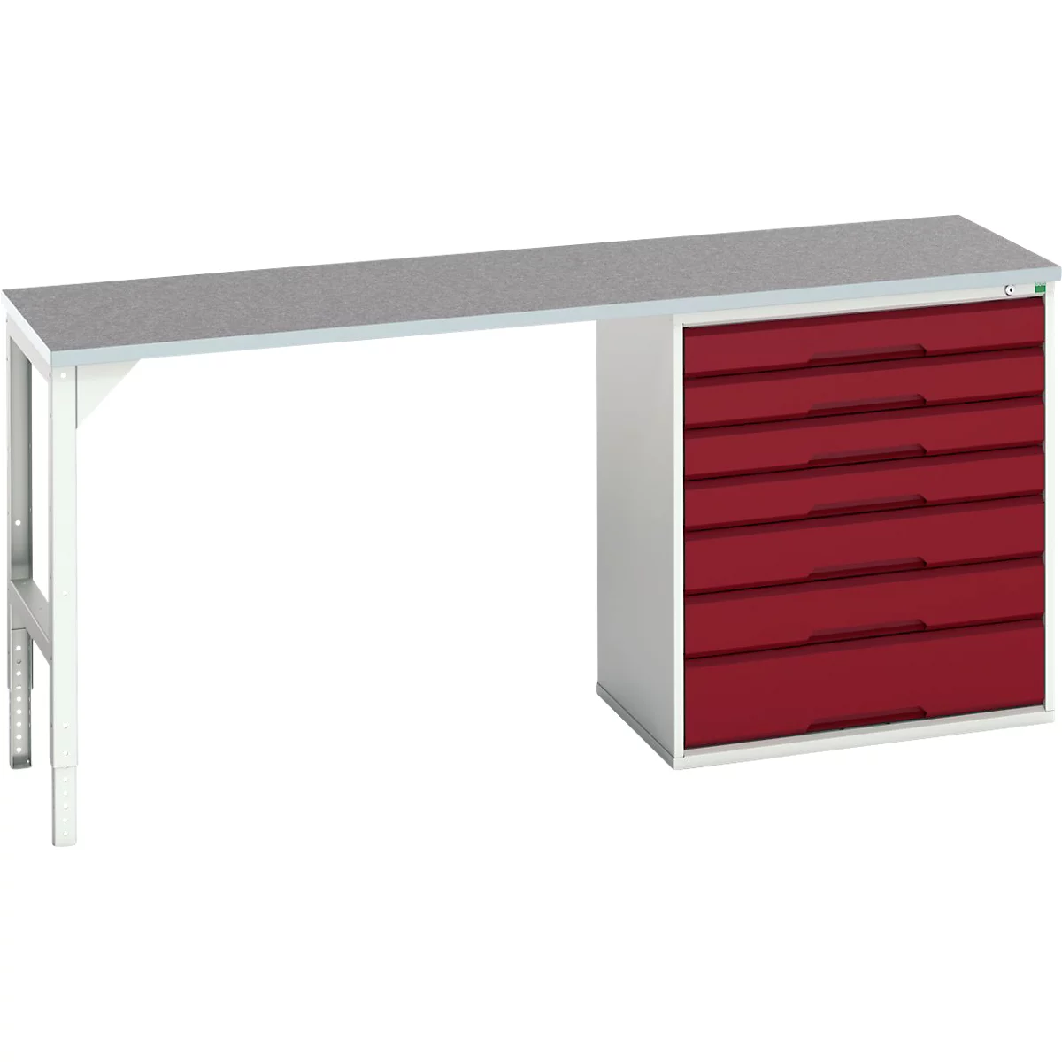 Onderbank Bott verso, linoleumblad, 7 laden, B 2000 x D 600 x H 930 mm, lichtgrijs/paarsrood