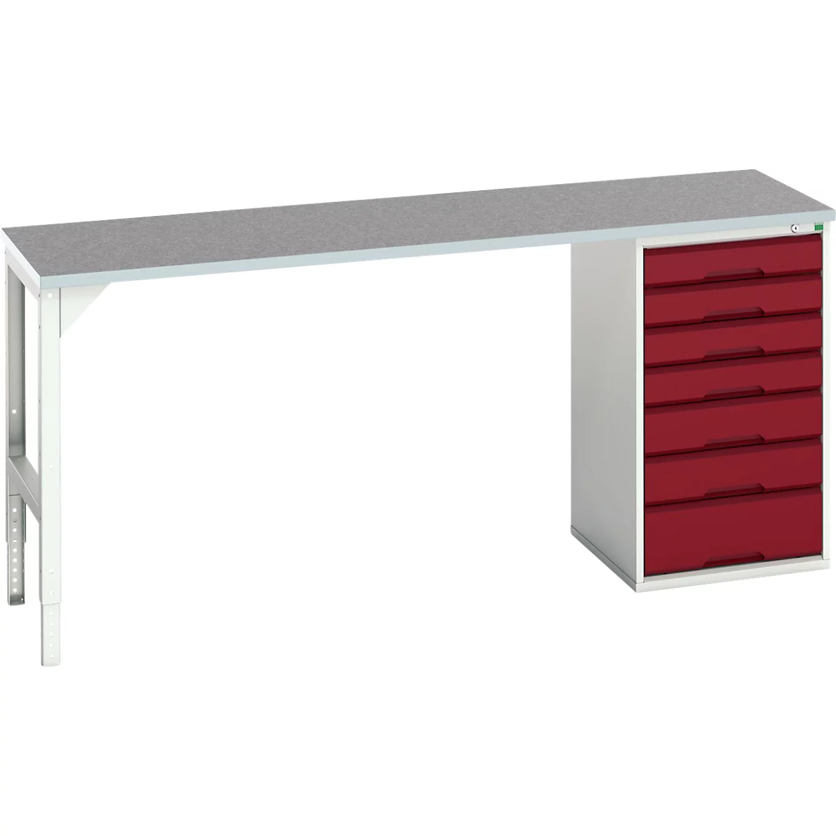Onderbank Bott verso, linoleumblad, 7 laden, B 2000 x D 600 x H 930 mm, lichtgrijs/paarsrood