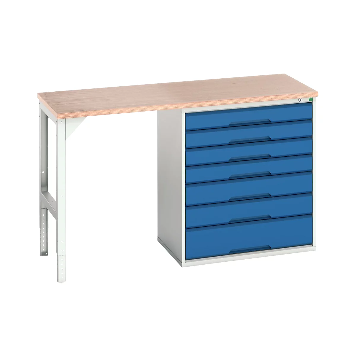 Onderbank Bott verso, multiplex legbord, 7 laden, B 1500 x D 600 x H 930 mm, lichtgrijs / gentiaanblauw