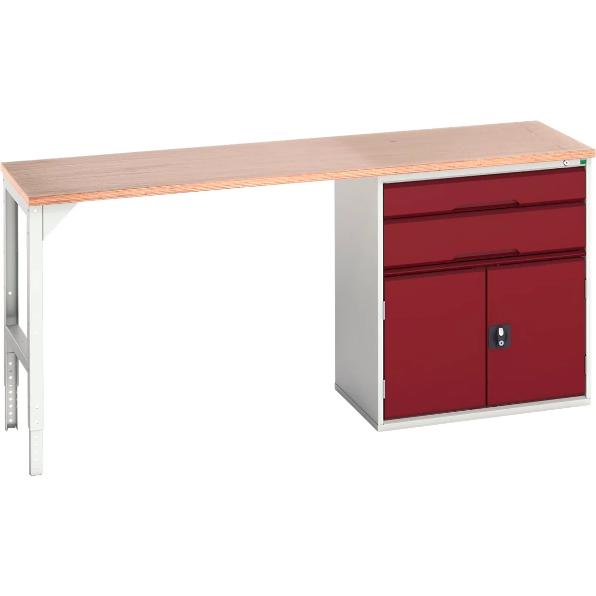 Onderzetter Bott verso, multiplex legbord, 2 laden, 1 deur, 1 legbord, B 2000 x D 600 x H 930 mm, lichtgrijs/paarsrood