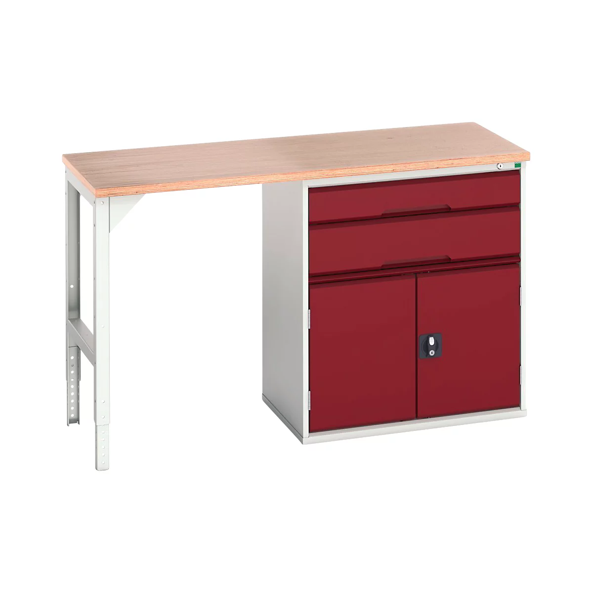 Onderzetter Bott verso, multiplex plank, 2 laden, 1 deur, 1 plank, B 1500 x D 600 x H 930 mm, lichtgrijs / paarsrood