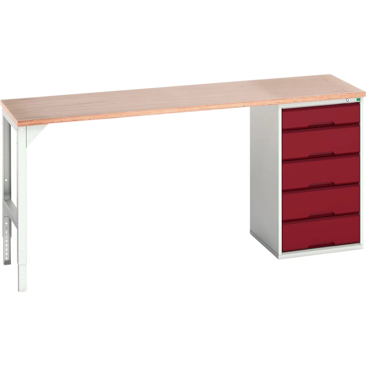 Onderzetter Bott verso, multiplexplaat, 5 laden, B 2000 x D 600 x H 930 mm, lichtgrijs/paarsrood