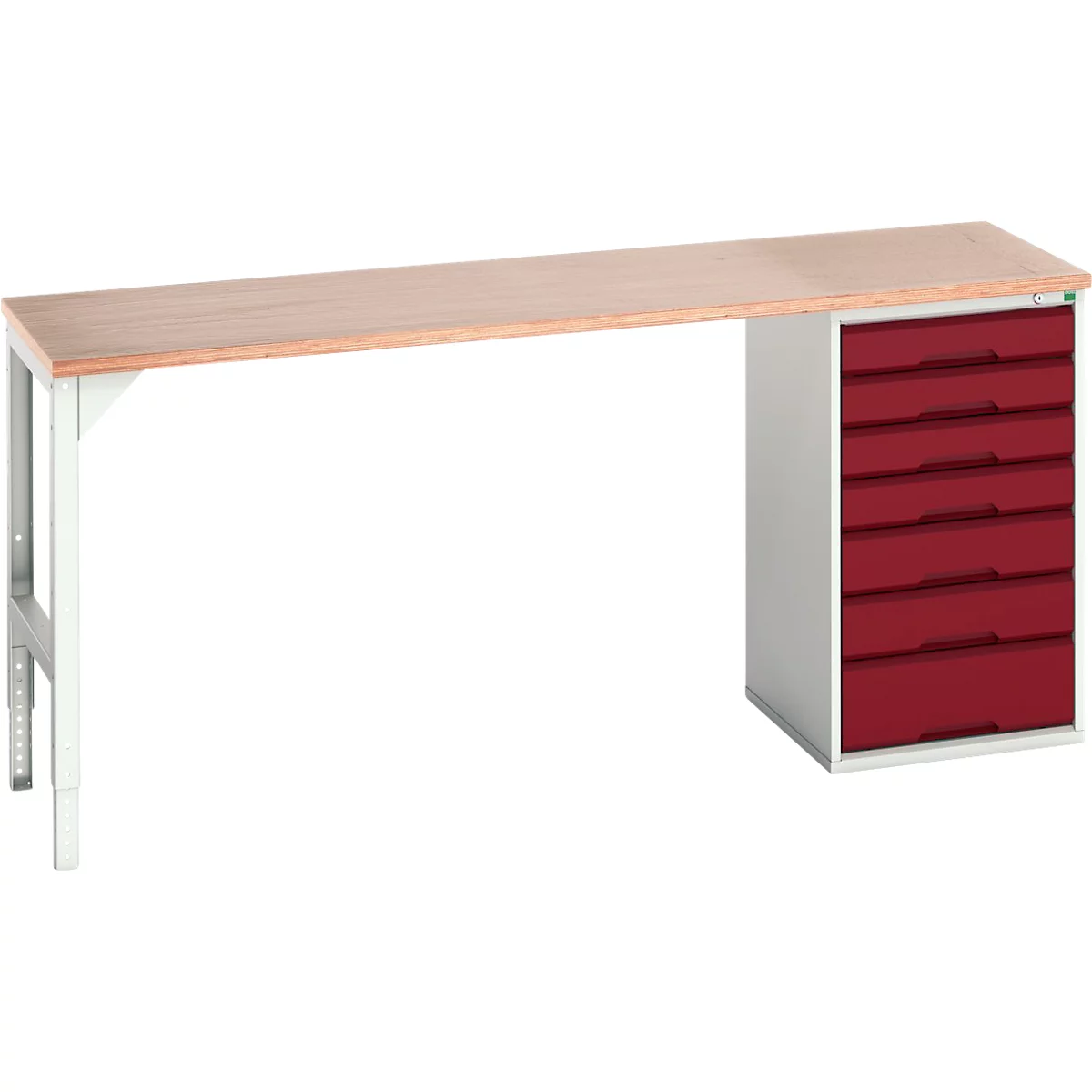 Onderzetter Bott verso, multiplexplaat, 7 laden, B 2000 x D 600 x H 930 mm, lichtgrijs/paarsrood