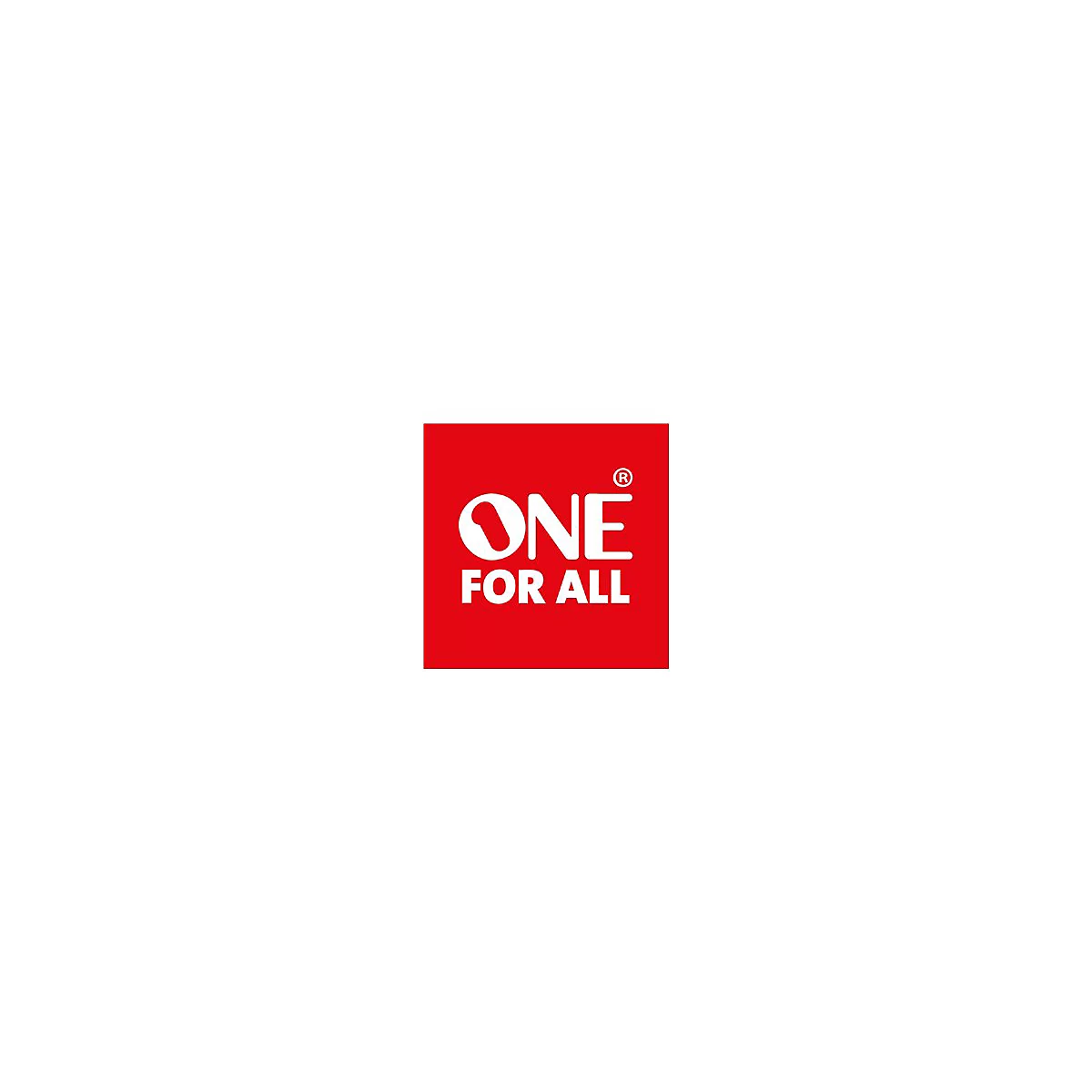 Rotes Quadrat mit dem weißen Logo der Marke One For All.