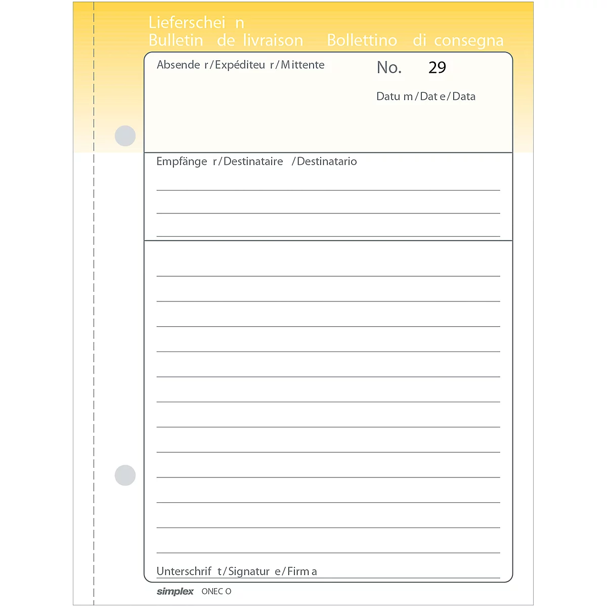Oneco Lieferscheine, A5, gelb/gelb/weiss, 5 Blocks