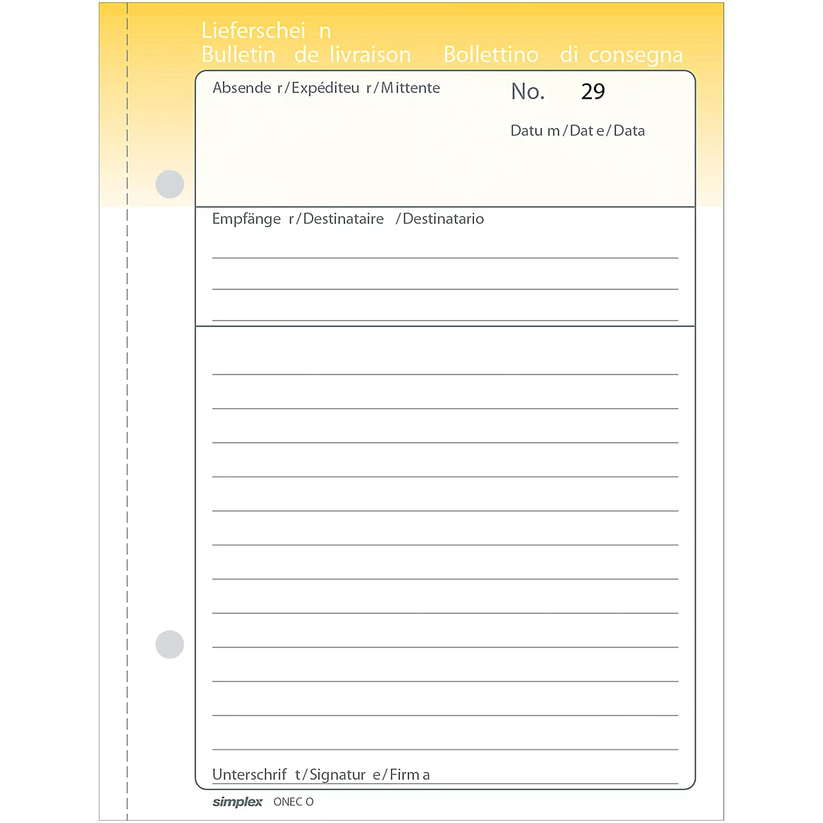 Oneco Lieferscheine, A5, gelb/weiss, 5 Blocks