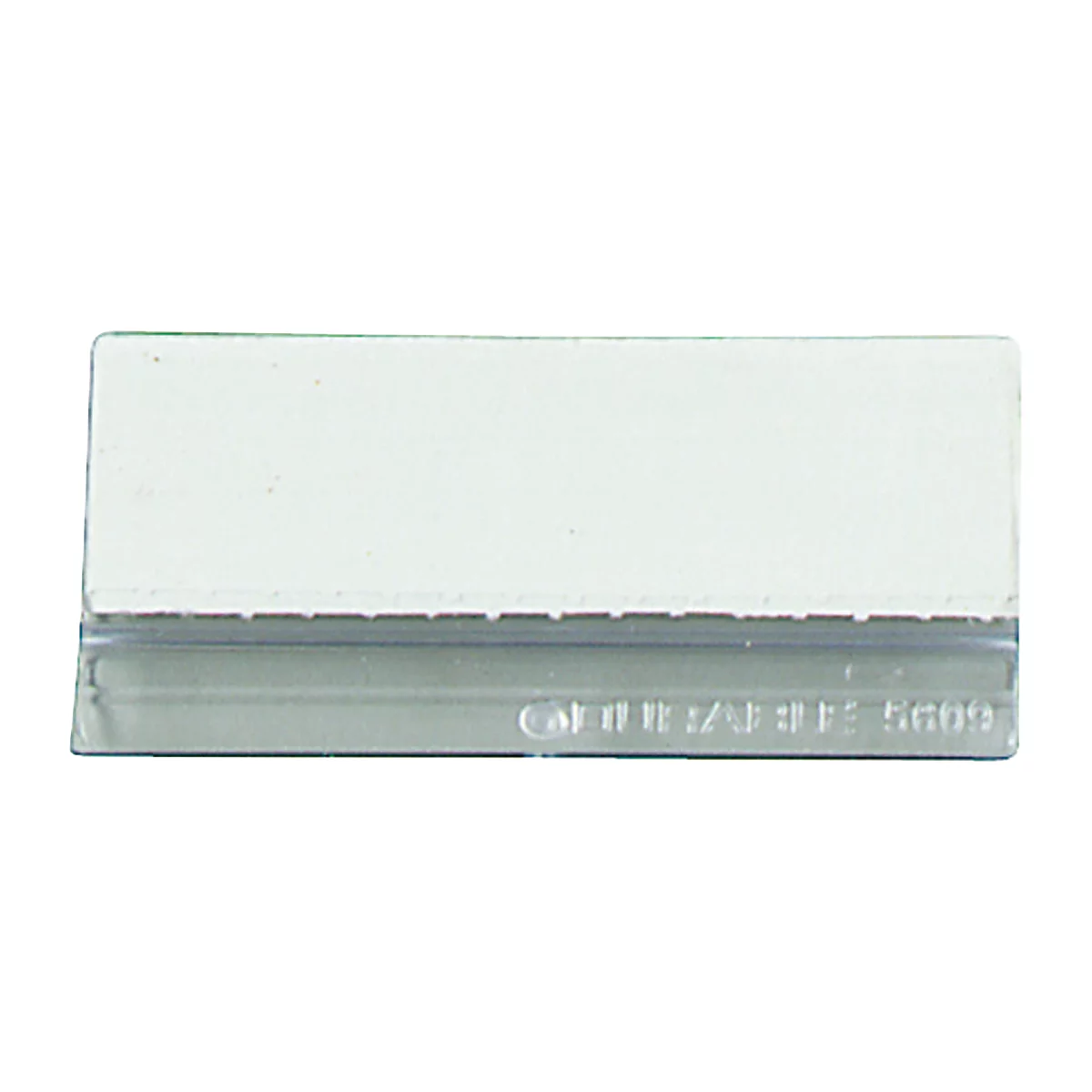 Raclette gris avec une partie de nettoyage blanche et des lettres. La raclette est rectangulaire.