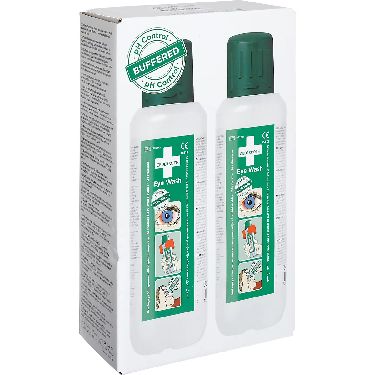 Oogdouchefles Cederroth, 2 x 500 ml, geïntegreerde oogschelp, stofkap, houdbaarheid 4,5 jaar