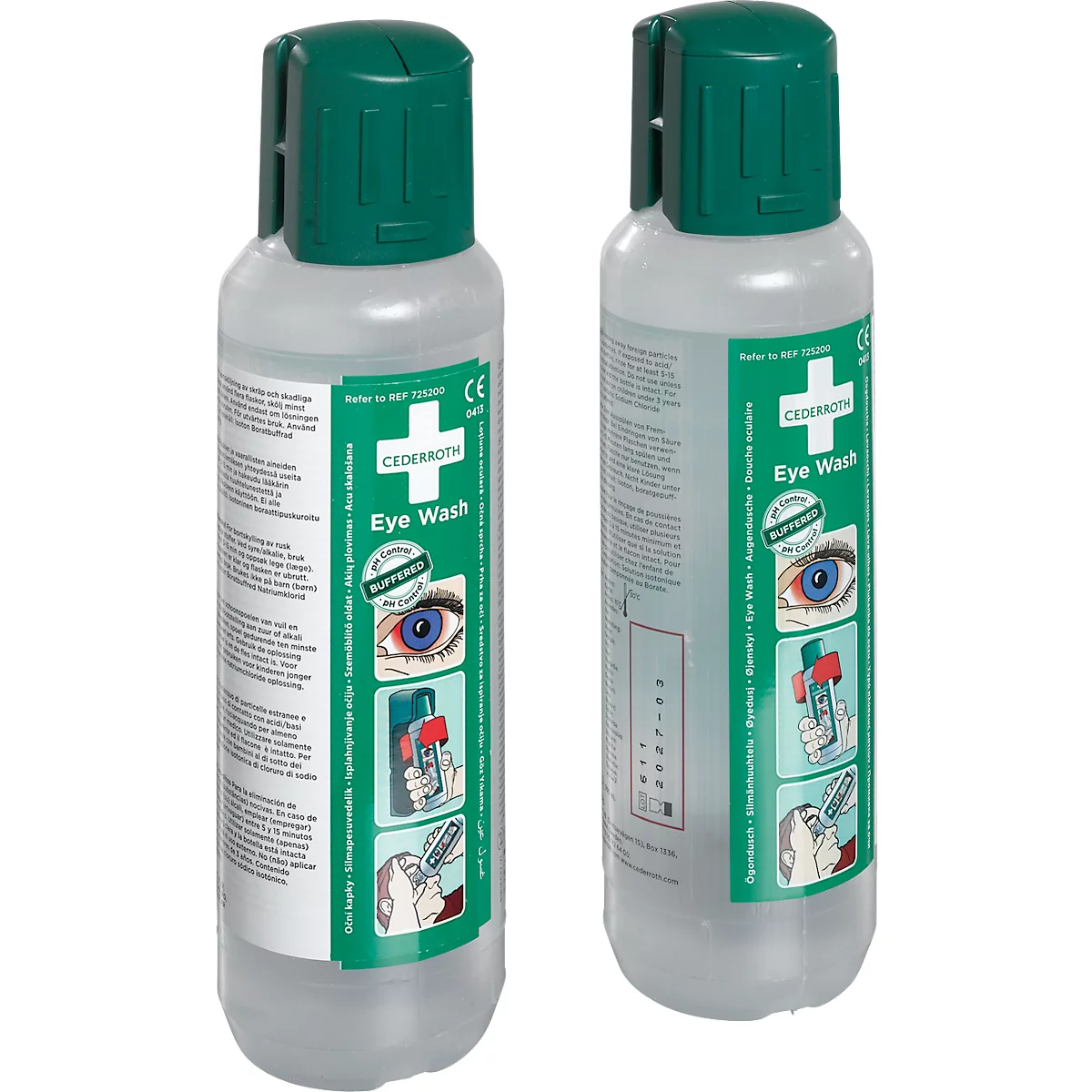 Oogdouchefles Cederroth, 2 x 500 ml, geïntegreerde oogschelp, stofkap, houdbaarheid 4,5 jaar