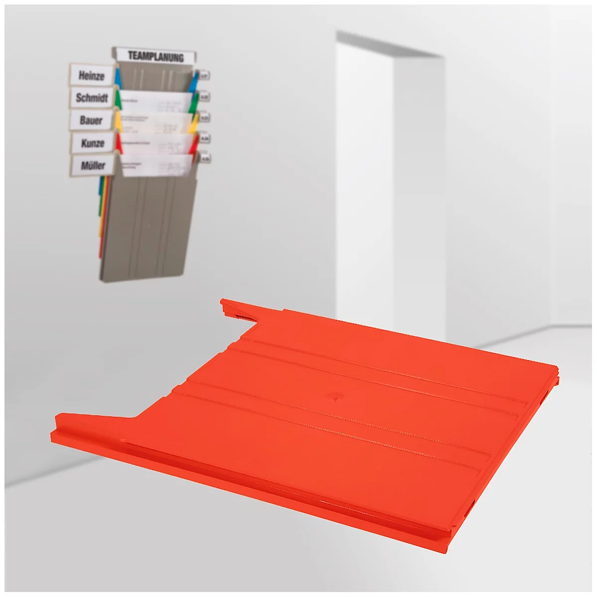 Opbergbak Eichner Flat, voor wand-sorter, vulhoogte 9 mm, B 240 x D 15 x H 302 mm, rood