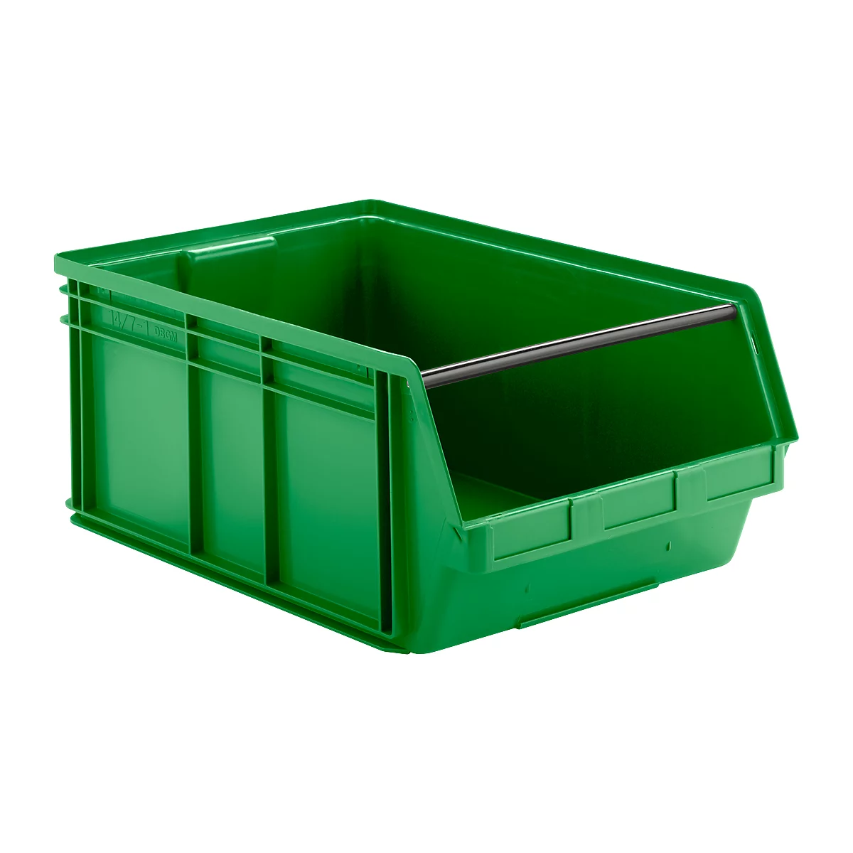 Opbergbak met open voorzijde en draagbeugel SSI Schäfer LF 743, polypropeen, L 715 x B 470 x H 300 mm, 74 l, groen