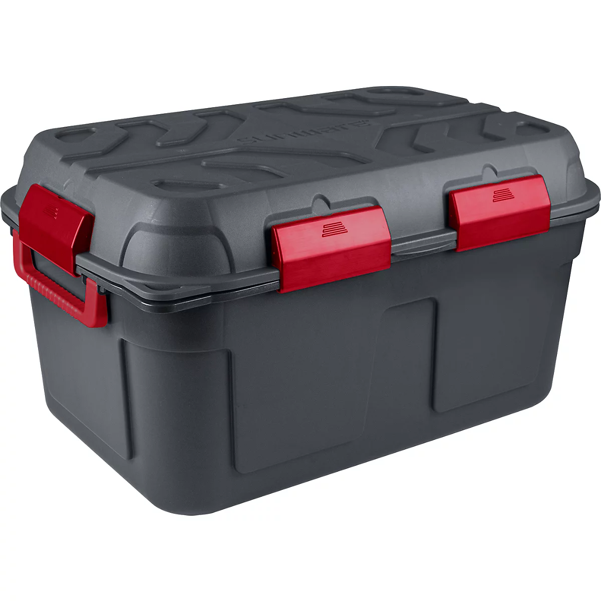 Opbergbox Sunware Q-LINE - L 790 x B 425 x H 425 mm - 130L - waterdicht - met handvat - 6 sluitclips - antraciet/rood