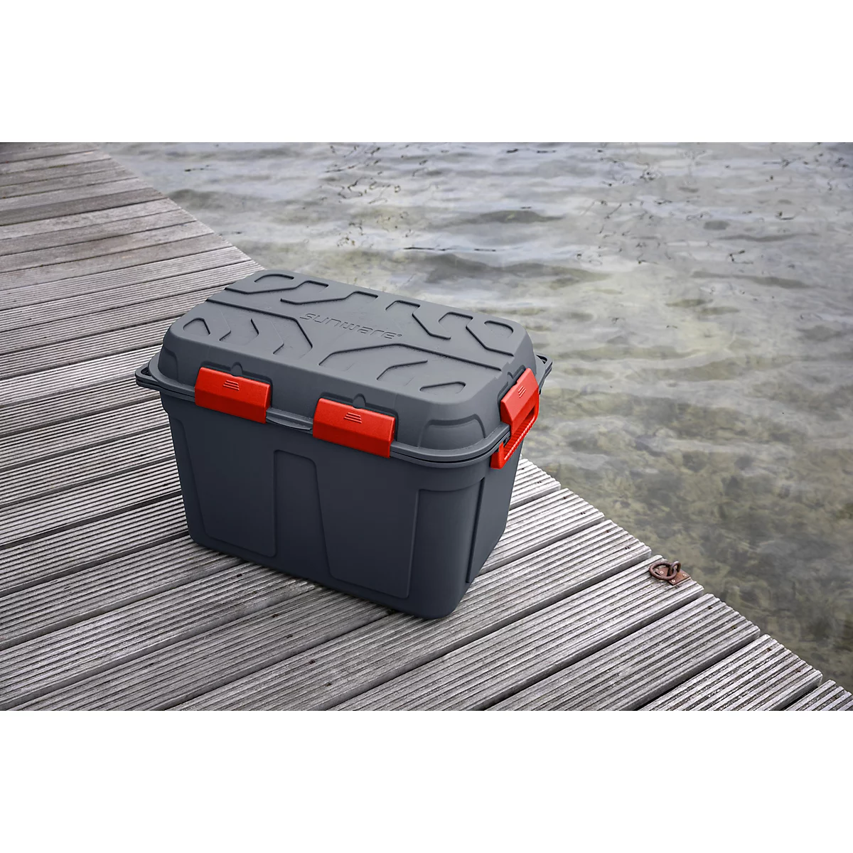 Opbergbox Sunware Q-LINE - L 790 x B 545 x H 545 mm - 160L - waterdicht - met handvat - 6 sluitclips - antraciet/rood