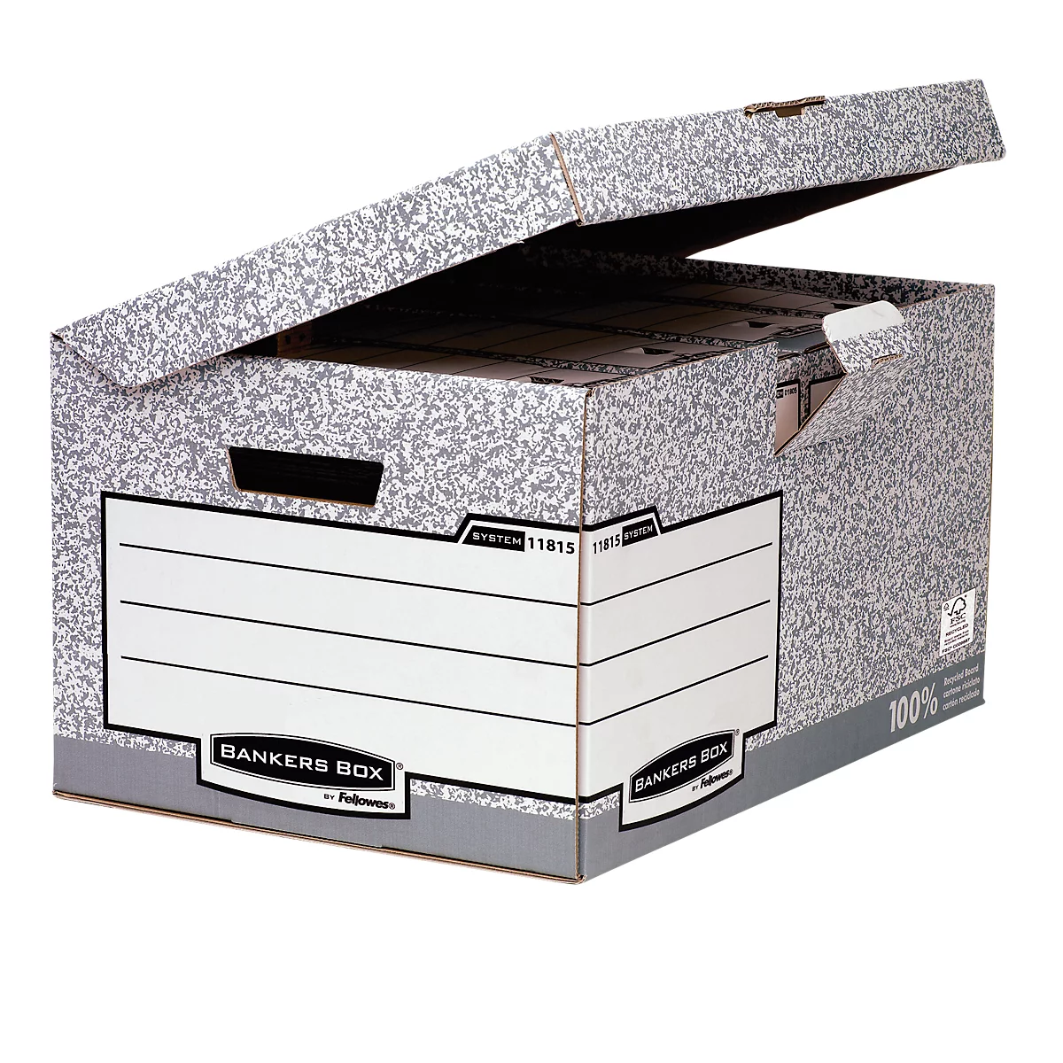 Opbergdozen BANKERS BOX - FSC gerecycled karton - B 545 x D 378 x H 293 mm - wit - grijs - 10 stuks