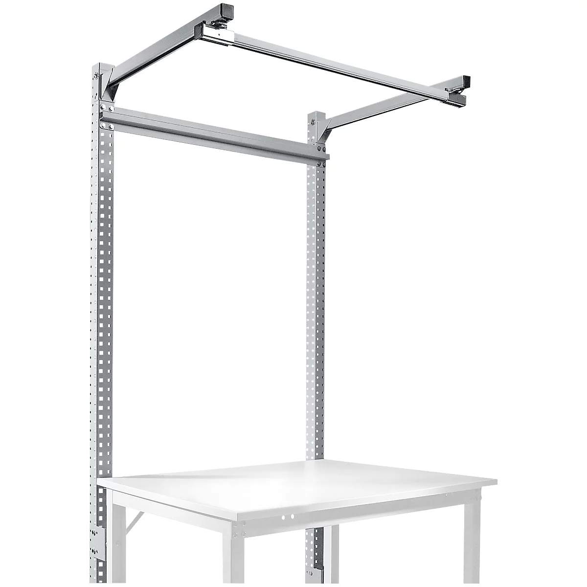 Opbouwframe met giek, Basistafel SPECIAAL werktafel-/werkbank UNIVERSAL/PROFI, 1250 mm, aluminium zilver