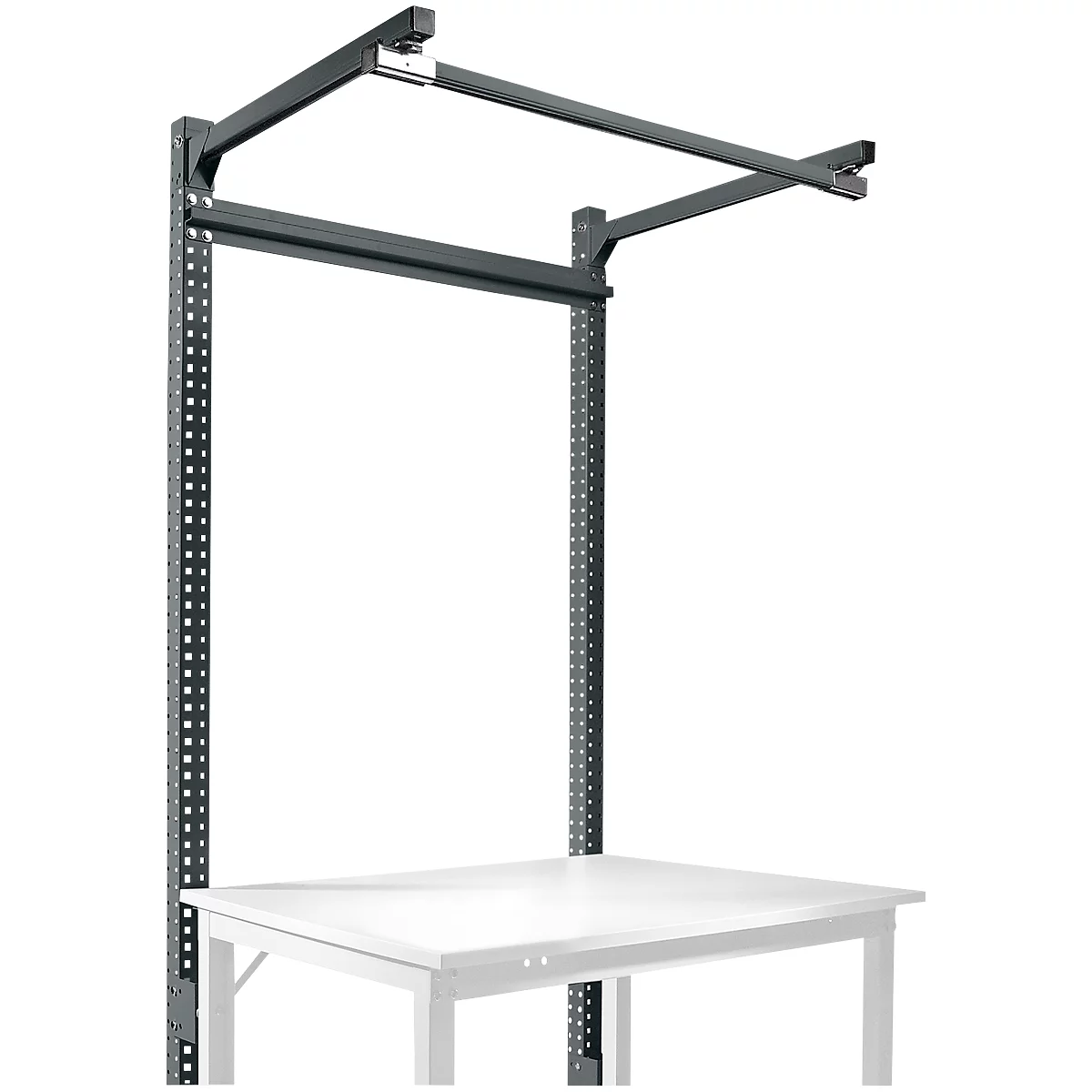 Opbouwframe met giek, Basistafel STANDAARD werktafel/werkbank UNIVERSAL/PROFI, 1250 mm, antraciet