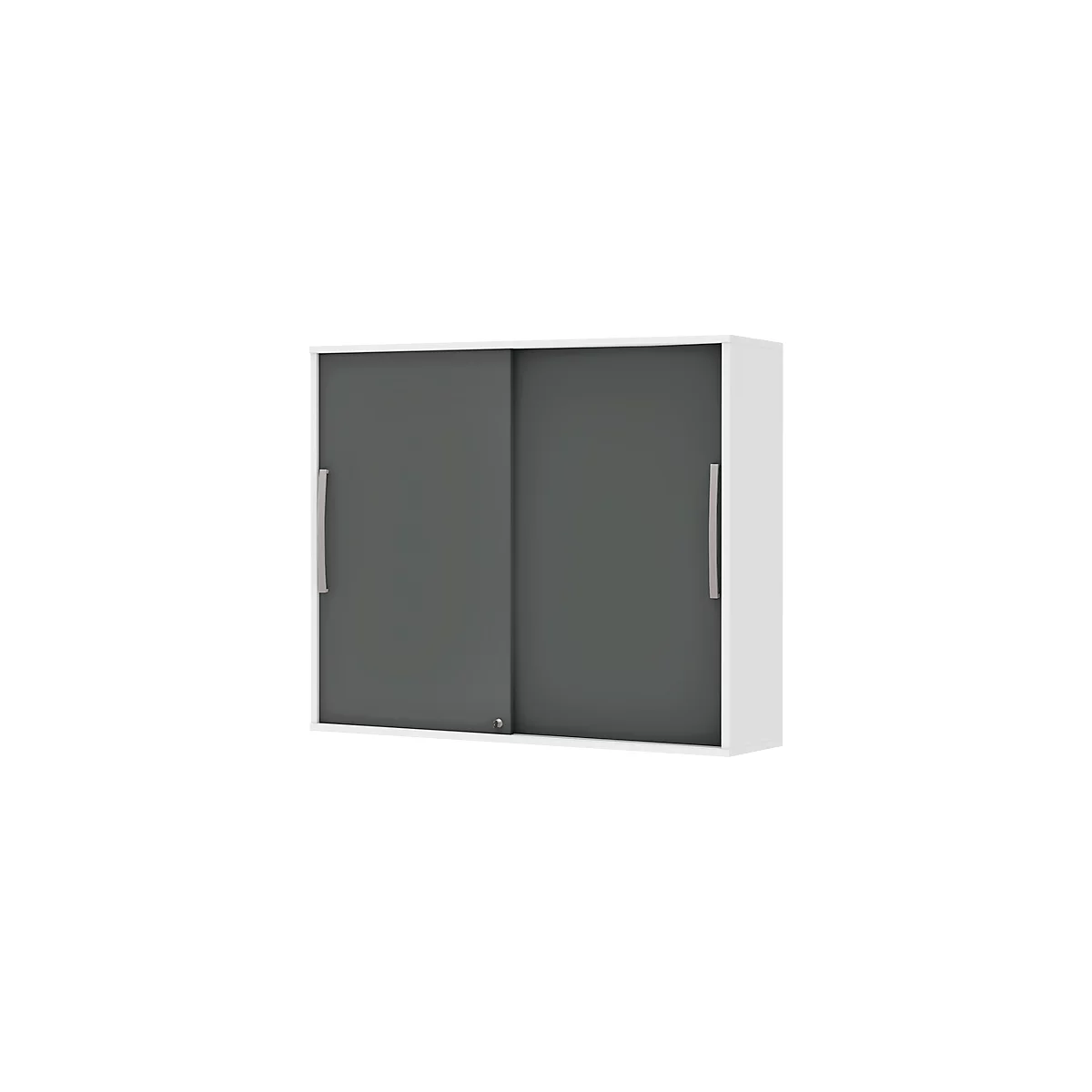Opbouwkast met schuifdeuren BARI, 4 legborden, slot, middenwand, B 1200 x D 430 x H 1057 mm, wit/antraciet