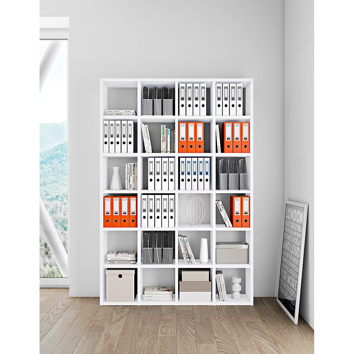 Open kast Pombal, 6 ordnerhoogten, uitbreidbaar, breedte 400 mm, wit