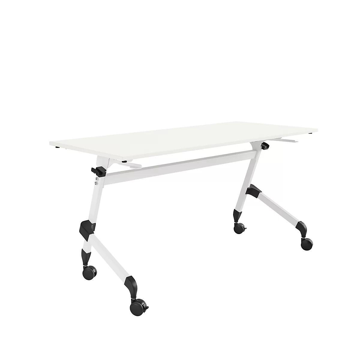 Opklapbaar bureau, met 4 vastzetbare wielen, rechthoekig, ronde buis, B 1400 x D 600 x H 720 mm, wit/wit
