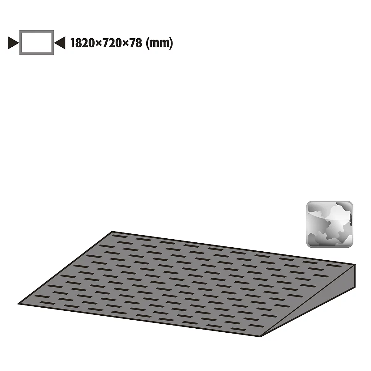 Oprijplaat voor asecos vloerelementen met B 2900 x H 78 mm, gegalvaniseerd staal, B 2820 x D 720 mm