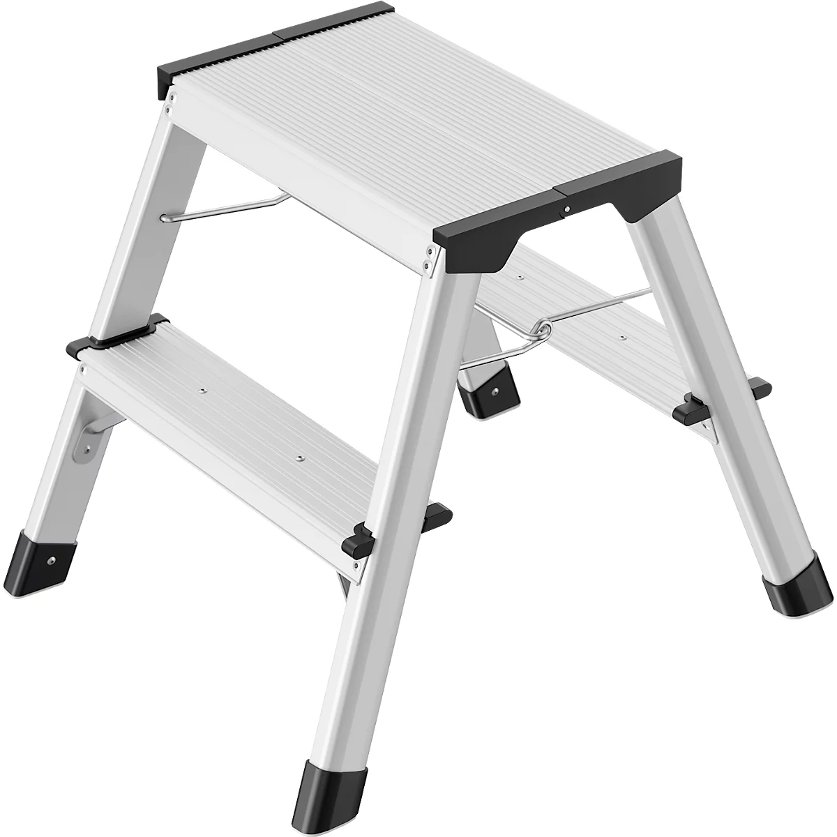 Opstapladder Hailo D60 StandardLine, 2 x 2 treden, tot 150 kg, opvouwbaar, antislipvoeten, aluminium &amp; kunststof, B 410 mm