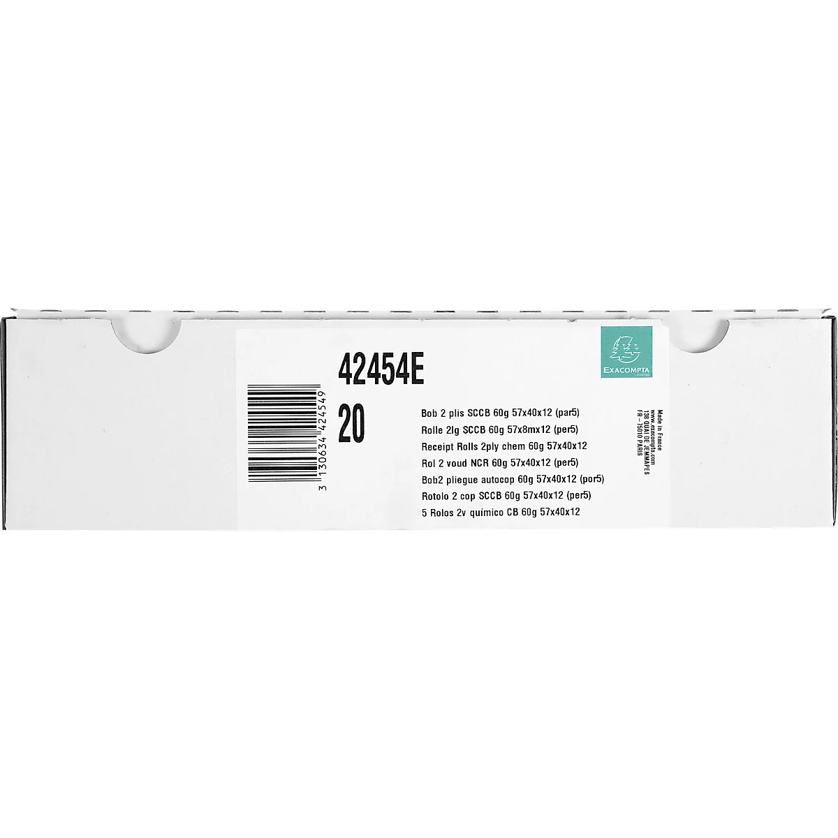 Optelrollen, voor kassa's en optelmachines, 2-voudig, 60g /m², B 57 mm x L 8 m, Ø 40 mm, 5 rollen